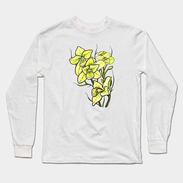 Green Orchid Long Sleeve T-Shirt by Kirsty Topps